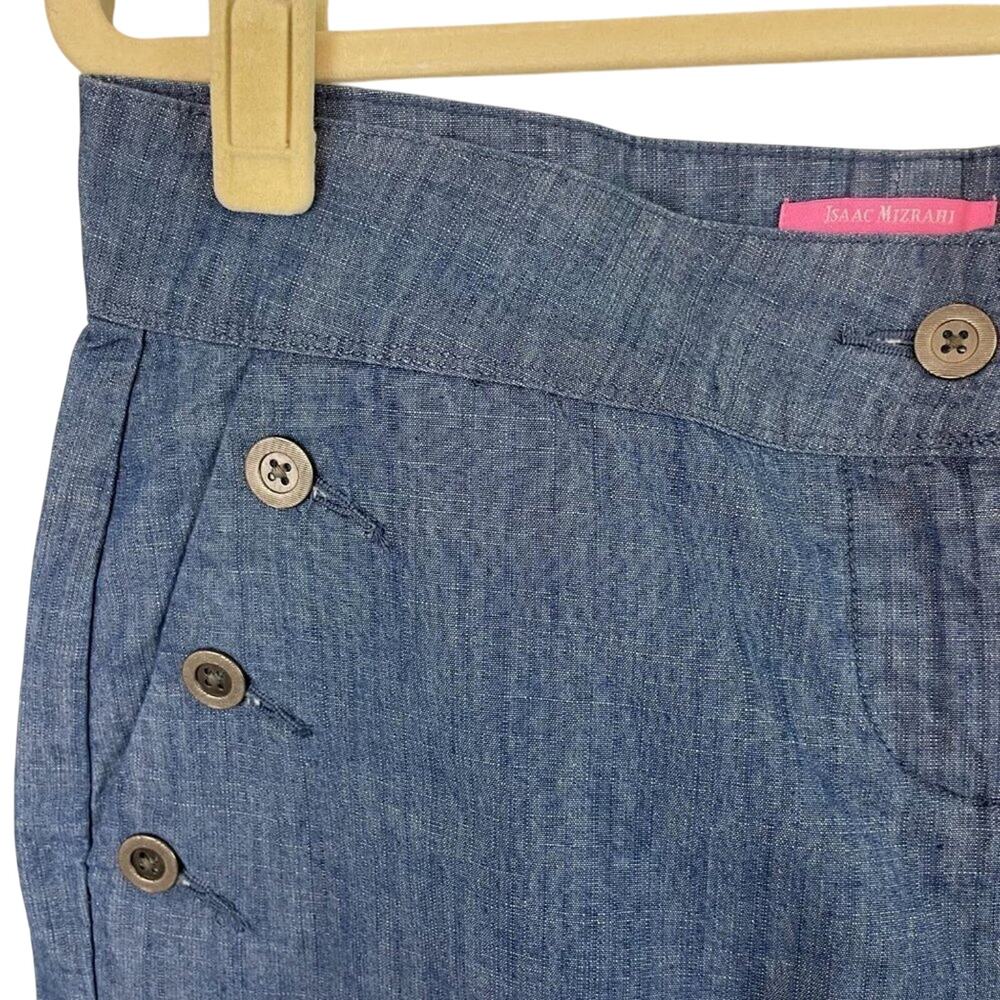 Isaac Mizrahi Blue Chambray Trouser Shorts SZ 6 - Picture 3 of 10